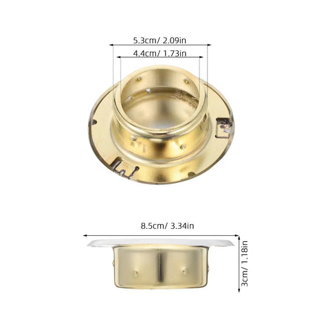 5 Pack White Fire Sprinkler Concealed Covers with Rustproof Replaceable Convex Trim Rings for Tight Fit, showing measurements and gold detail.
