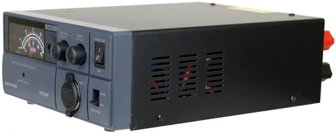 50 Amp 13.8V Analog DC Power Supply With Cigarette Plug For Ham And CB Radios And Amplifiers, front view.