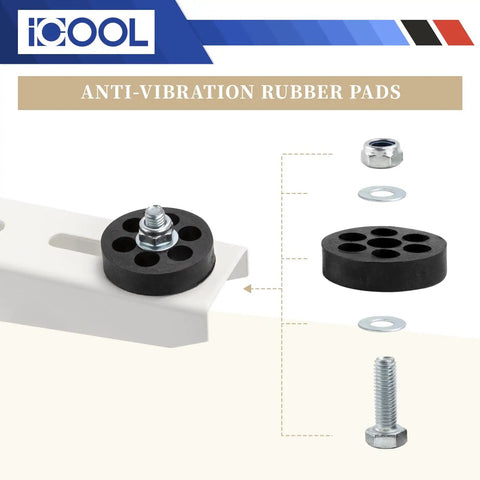 Anti-vibration rubber pads with assembly hardware for Heavy Duty Outdoor Mini Split Wall Mount Bracket For 7000 To 18000 BTU Ductless ACs.