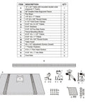Diagram showing parts included in 16 Inch By 24 Inch Drill Press Table Setup Kit With Pro Grade Fence, Dual Wide Aluminum Rails.