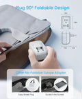 Two Pack European Travel Plug Adapter 7 In 1 Foldable Type C Power Converter showing 90° foldable design for travel.