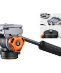 Travel Ready Compact Fluid Head For Tripods With Pan And Tilt Arca Swiss Compatible FH 03, showing handle and control knobs.
