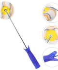 Slick Paint Roller Brush And Corner Edger For Snug Corners Window Trim And Door Frames with blue handle and roller.