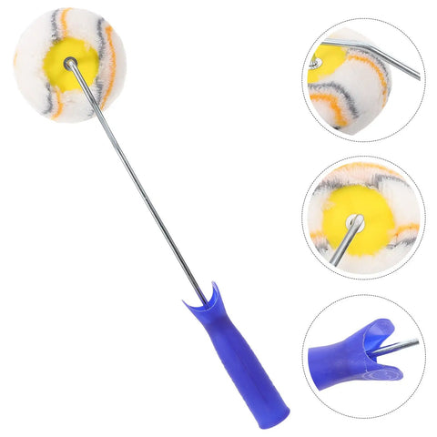 Slick Paint Roller Brush And Corner Edger For Snug Corners Window Trim And Door Frames with blue handle and roller.