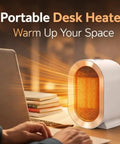 White Retro Mini Electric Space Heater With USA Plug And Play 1200W Fast Heating Ceramic Heater on office desk scene