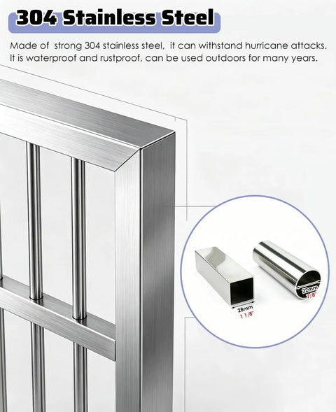 Close-up of heavy duty 304 stainless steel window security bars showing strong construction and durability for outdoor use.