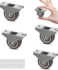 Low Profile 1.5 Inch Fixed Caster Wheels Durable TPR Rubber Quiet Rolling For Furniture Drawers And Storage Bins Brown 4 Pieces Each Wheel Supports Up To 50 Lbs With Screw Mount shown with screws