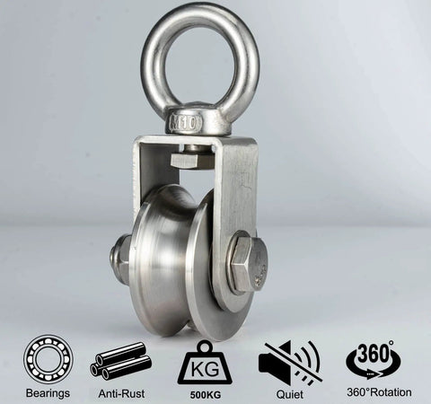 Heavy-Duty Cable Pulley Wheel With Swivel Block, Stainless Steel Single Pulley With Two Bearings Inside For Smooth Silent Operation