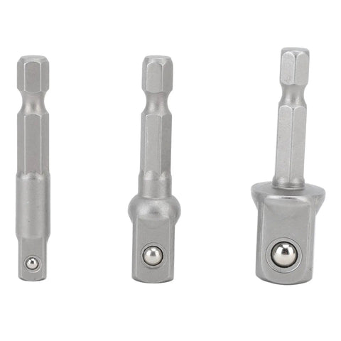 Versatile 3-Piece Power Drill Adapter Socket Set Featuring 1/4, 3/8 And 1/2 Inch Hex Shank To Drive Converters For Impact Drivers Electric Drills And Screwdrivers Tough Stainless Steel Build For Serious DIY And Pro Work This Essential Tool Accessory Kit, three sizes