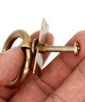 Set Of 4 Vintage Antique Bronze Ring Pulls In Pure Solid Brass Four Leaf Clover Base Retro Cabinet Hardware close-up angle