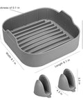Air Fryer Silicone Pot 8.1 Inch Basket Pan With Dual Handles And Mitts Reusable Nonstick Liners For 6.5 Qt Or Bigger Square Air Fryers Grey