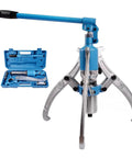 Heavy Duty Hydraulic Gear Puller And 2 Or 3 Jaw Bearing Hub Separator For No Sweat Brake Drum Extraction Up To 15 Ton Capacity with blue case.