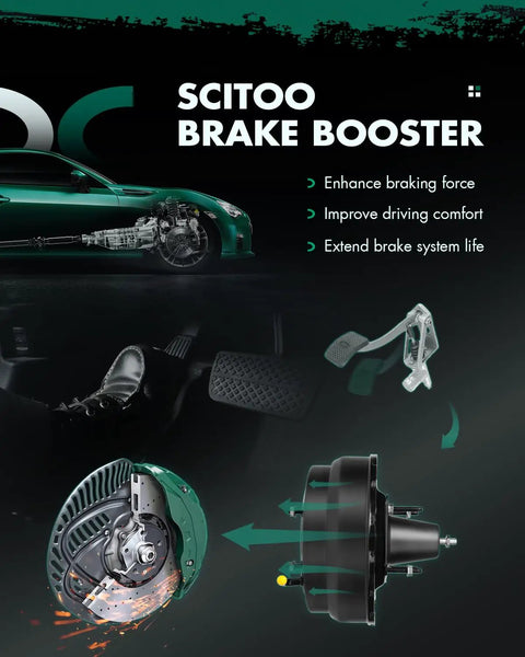 Heavy Duty Power Brake Booster Assembly For Toyota Camry Avalon Solara Lexus ES300, highlighting components and installation in vehicle.