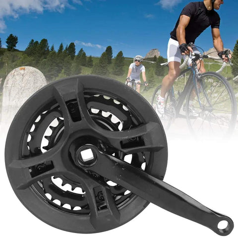 Beefy High Carbon Steel Mountain Bike Crankset 24-34-42T With Chain Guard shown with cyclists background