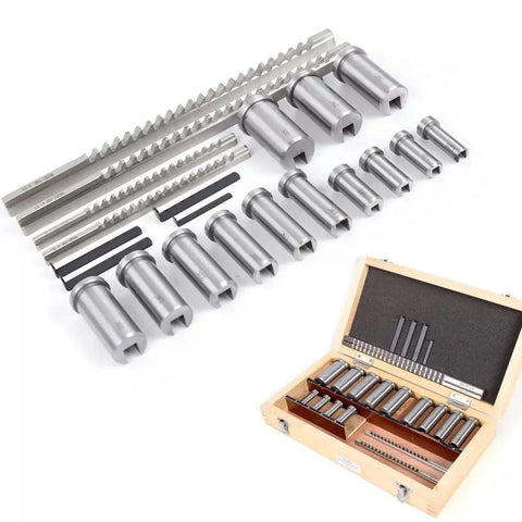 22-Piece Keyway Broach Set With Collared Bushing Shim Kit, Metric Size Metalworking Tools in case for precision machining
