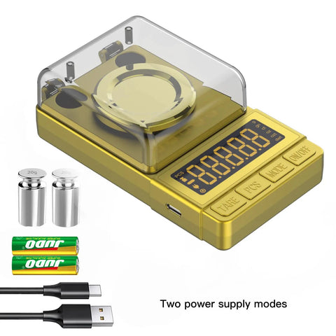 Gold Precision Milligram Scale 100G Capacity With 0.001G Readability, Digital Mg Powder Scale, USB Battery Powered, Calibration Weights
