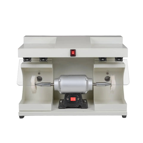 Heavy Duty 550W Dual Head Bench Grinder Delivering Rock Solid 2800 RPM Copper Motor Power With Built In Led Lighting For Gritty Shop Mods That Truly Crush It Daily, front view with LED and dual grinding wheels.