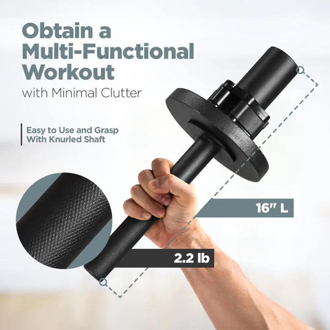 Hand holding Wrist And Forearm Strength Trainer With Optional 1 Inch Standard Or 2 Inch Olympic Plates And Collar, close-up