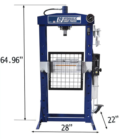 Badass 30 Ton Manual Shop Press With Quick Pump And Foot Pedal For Metal Bending Stamping Straightening Built Like A Tank For Serious Auto Work, 64.96 by 28 by 22 inches.