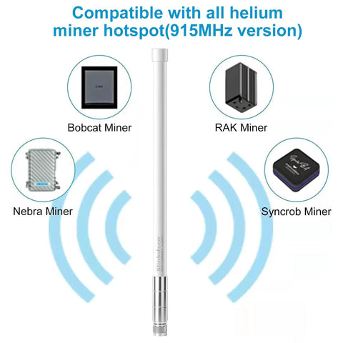 Waterproof 5.8dBi 915MHz Fiberglass Antenna With 20Ft Extension Cable For Heltec V3 V4 Meshtastic LoRa32 Rak Module Board And SenseCap Solar Node Unit displayed with miner compatibility