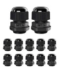 12 Pack 3/8 Inch NPT Cable Glands Nylon PA66 IP68 Waterproof Adjustable Power Strain Relief Cord Grips For Junction Boxes With Gaskets And Locknuts Black