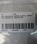 Label on package of Pneumatic Regulator 1/4 Inch NPT Fitting 300 PSI Max Heavy Duty Air Tool Pressure Control Valve