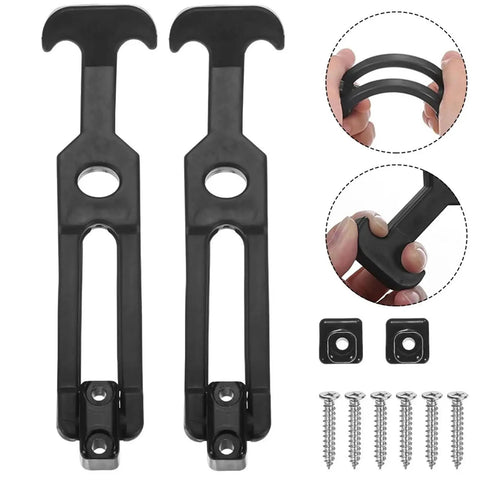 Two Pack T-Handle Rubber Draw Latches With Screws For Hood Or Bonnet, flexible rubber, shown with screws and mounts