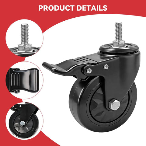Four Inch Swivel And Locking Stem Caster Wheels With Plate For Green Egg Rolling Carts, close-up view of durable caster design.