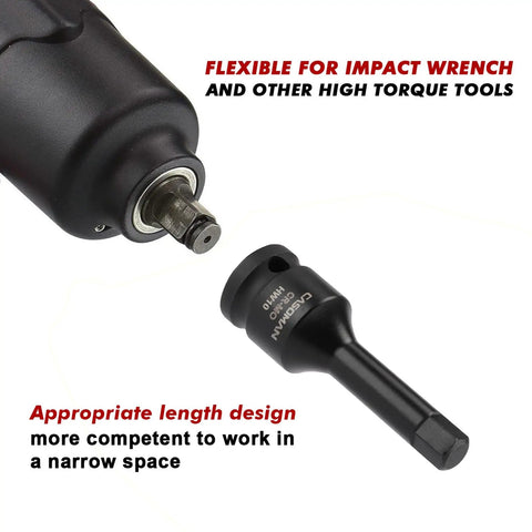 Heavy Duty One Half Inch Drive Impact Hex Bit Socket Set 20 Piece CrMo Steel shown with impact wrench compatibility