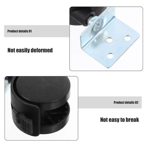 Heavy Duty 12 Pack Slick Rolling Furniture Casters With Locking Brake And L Shape Mount Durable Plastic Swivel Caster Wheels close-up detail of sturdy plastic wheel and iron mount