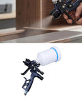 Slick Hvlp Air Spray Gun Kit With 1 7Mm Precision Nozzle And 600Ml Gravity Feed Cup spraying finish on wood surface.