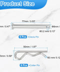 R Clip Clevis Pin Set M8x75mm With R Shaped Cotter Pin Single Hole Clevis Durable 304 Stainless Steel Ideal For Automotive Cars Trucks Lawn Mowers And More 6 Pack Silver, size diagram