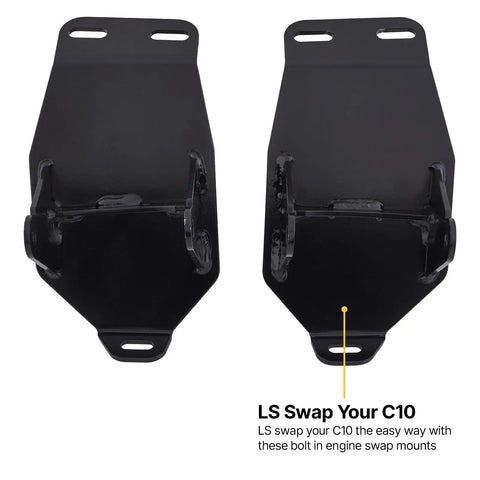 Hella Strong Steel LS Swap Motor Mounts For 67 To 72 Chevy C10 Pickup with black powder-coated finish.