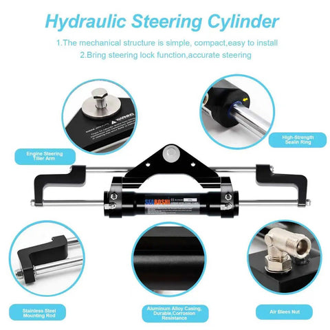 Beefed Up 300 HP Front Mounted Steering Cylinder For Outboard Boat Steering System with marine-grade stainless steel