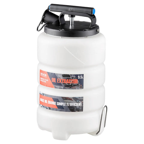 VEVOR 9.5 L manual oil extractor with white HDPE tank, black lid and handle