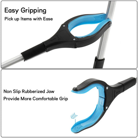 3 Pack Foldable Reacher Grabber Tool Set For Elderly, 32 Inch Reach With Rotating Rubberized Head, Litter Picker And Garden Nabber, Trash Pickup Tool, Handy Grabber In Blue Orange Green