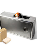 Smart Auto Tape Cutter Machine With Adjustable Sealing Length For Fast Small Box Packing, Secure Toy And Hardware Shipping That Cuts Like A Total Champ Today on a stainless steel backdrop.