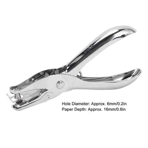 Heavy Duty Metal Single Hole Puncher For 8 Sheet Capacity With 6mm Punch Diameter And 16mm Throat Depth Slim Handle Plier Style