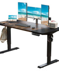 Mobility First Electric Standing Desk Height Adjustable Sit Stand Workstation With Mobile Casters Smooth Glide Ergonomic Home Office Space Saver Brown Build Total Game Changer with multiple monitors and keyboard.