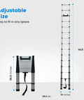 Telescoping Aluminum Ladder 14.5 Feet For RVs And Campers Compatible With Lippert On The Go Units Lightweight Collapsible Extension Ladder With Stabilizers For Roof Access And Outdoor Maintenance, folded and extended