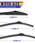Top Shelf Front Windshield Wiper Blades For Toyota Rav4 2013 To 2018 sizes of driving, passenger, and rear blades displayed.