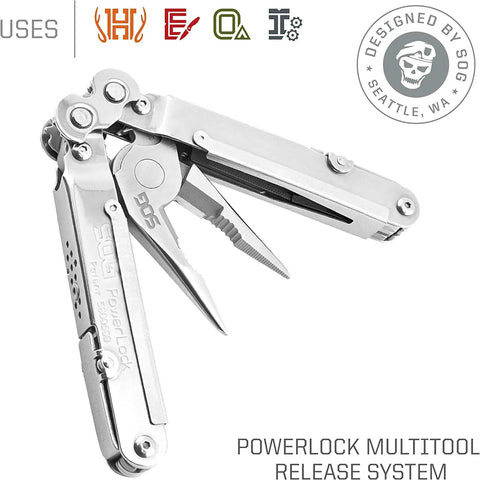 Powerlock Heavy Duty 18 Tool Multitool With Pliers, Scissors, Folding Knife, Screwdrivers, Quarter Inch Socket Driver