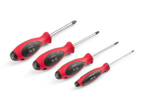 Phillips Screwdriver Set With 4-Inch Shanks, Four-Piece Kit For Quick Turn And High Torque Driving, Soft Overmold Grips