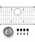 Heavy Duty Stainless Steel Kitchen Sink Grid Protector With Rear Drain Layout and Secure Hole Plug Fits Single Bowl Basins.