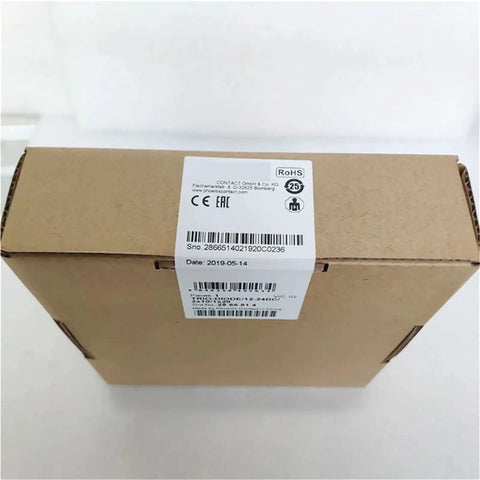 Built Tough Industrial Control Power Supply Module for PLC Systems 12-24V DC Input With 2x10 and 1x20 Outputs, TRIO-DIODE Compatible 2866514, High Efficiency Compact Power Unit for Automation Projects, Mount and Reliable Performance. Brown shipping box with product label