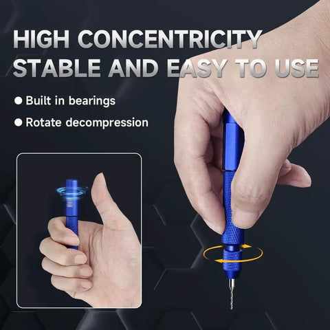 Ultra Precision Manual Pin Vise Hand Drill For Hobby Model Making, Smooth Double Bearing Craft Tool For Tiny Drilling, Rust Resistant Durable Build For Precision Mini Projects, blue handle in hand