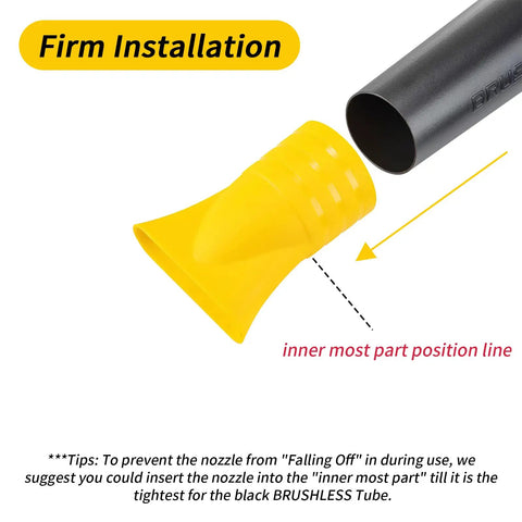 Flat Nozzle Attachment For DeWalt 60V Leaf Blower DCBL772X1 DCBL772B DCMBA572 No Tool Needed yellow nozzle installation.
