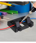 Heavy Duty Adjustable Magnetic Soldering Clamp Fixture With Powerful Suction Base, wires held steady during soldering.