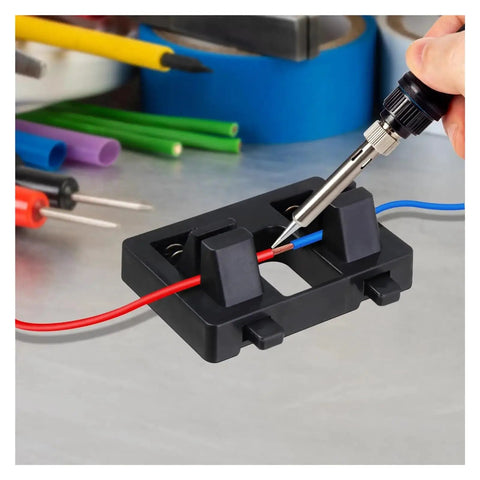 Heavy Duty Adjustable Magnetic Soldering Clamp Fixture With Powerful Suction Base, wires held steady during soldering.