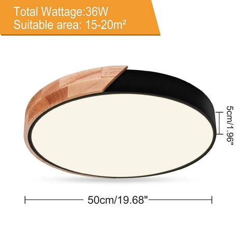 Dimmable 19 Inch Round LED Ceiling Light With Remote Sleek Modern Minimalist Black Flush Mount dimensions and wattage